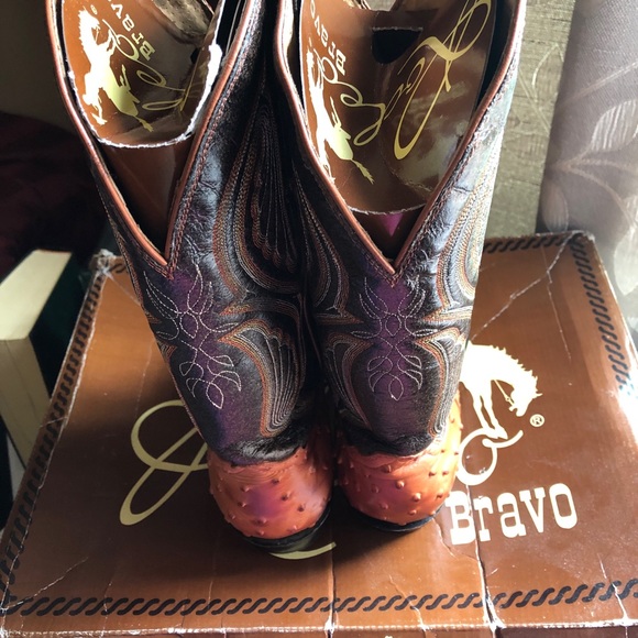 Bravo Rodeo Ostrich Skin Boots Sz 9 - Picture 5 of 6